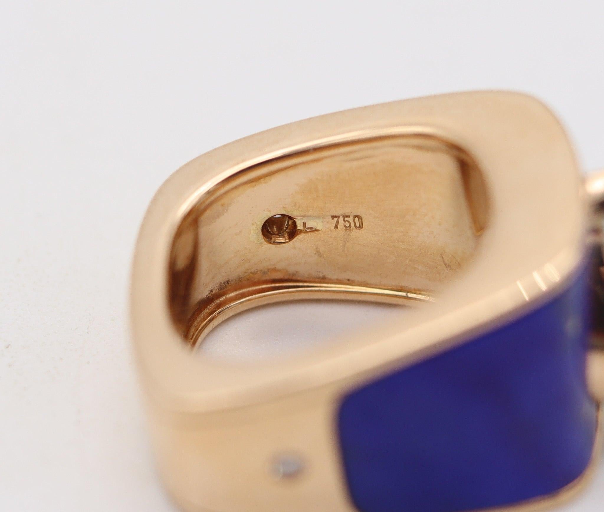 PAUL BINDER 1970 Bague de cocktail suisse en or jaune 18 carats avec lapis et aigue-marine Pour femmes en vente