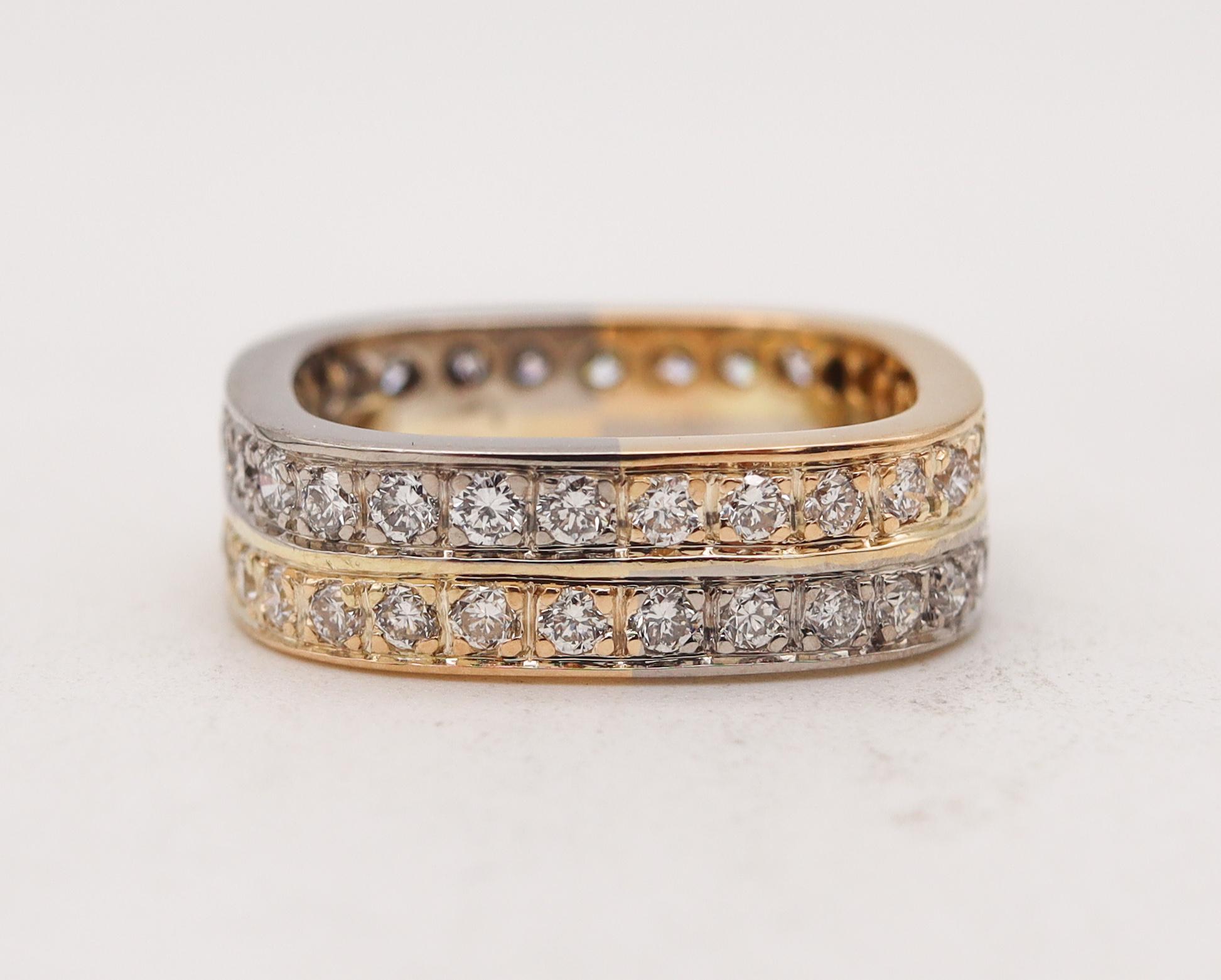 Brilliant Cut Paul Binder 1970 Swiss Square Eternity Ring In 18Kt Gold With 1.80 Ctw Diamonds For Sale