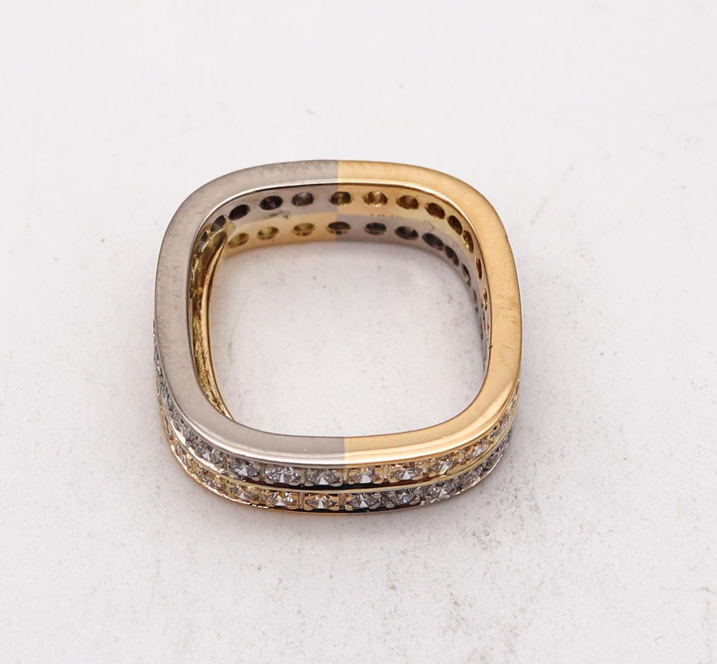 Paul Binder 1970 Swiss Square Eternity Ring In 18Kt Gold With 1.80 Ctw Diamonds In Excellent Condition For Sale In Miami, FL
