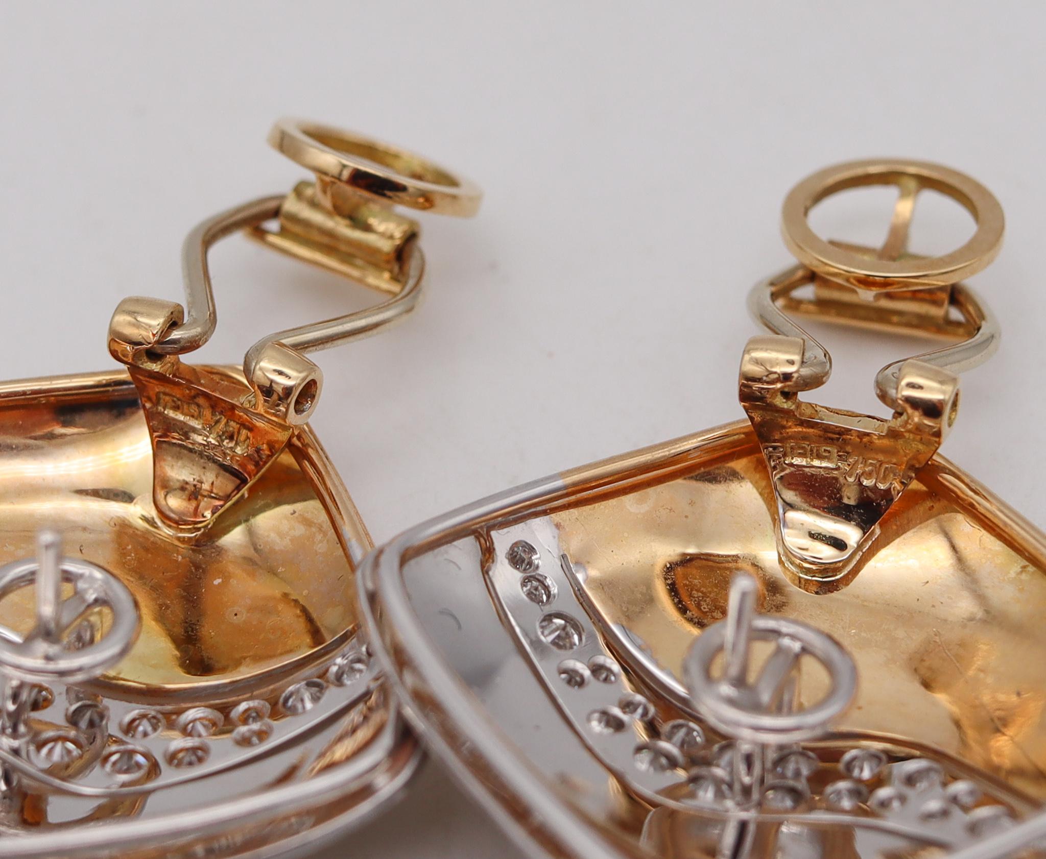 Modernist Paul Binder 1970 Zurich Two Tones Clips Earrings 18kt Gold with 2.24 Cts Diamond