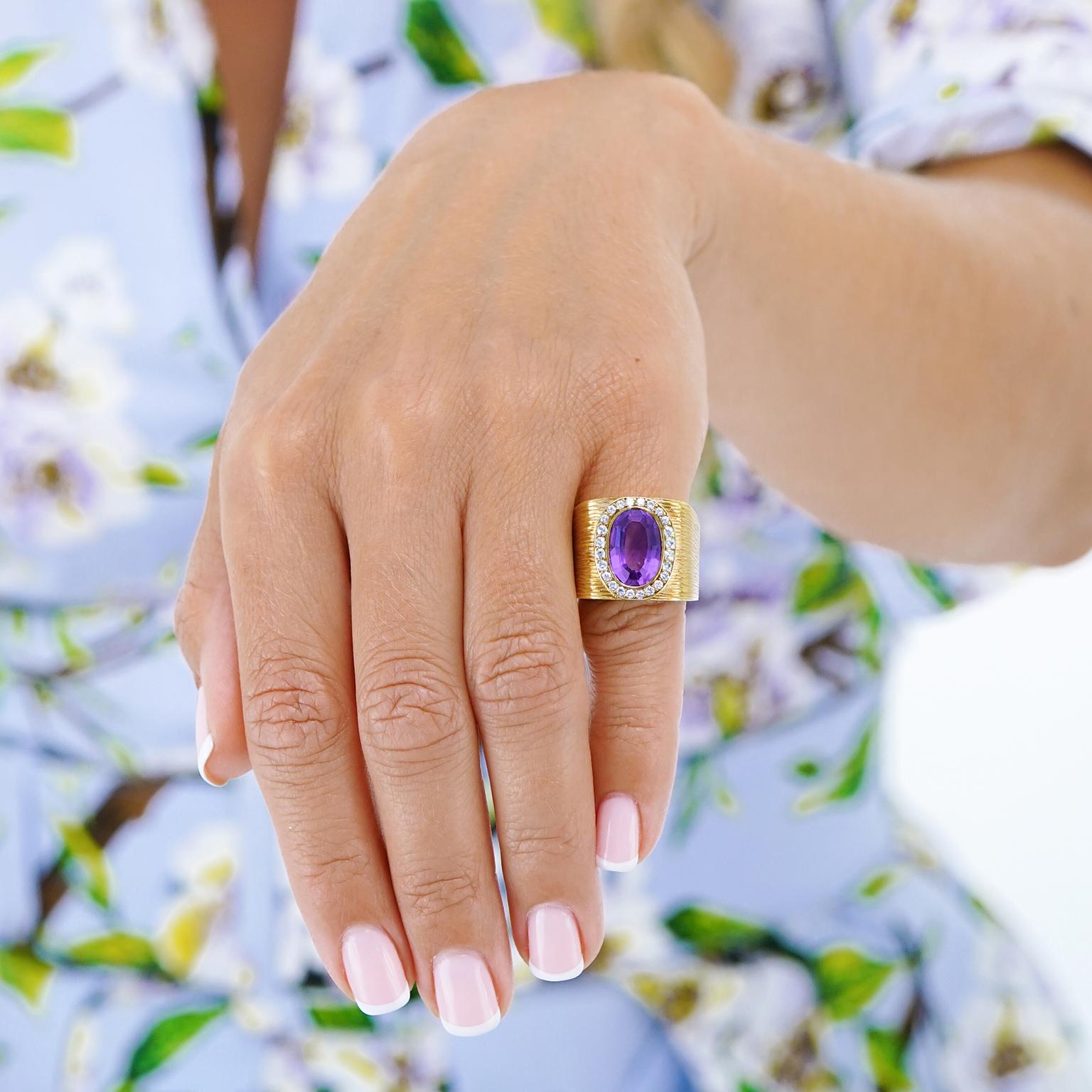 Oval Cut Paul Binder Amethyst and Diamond Ring For Sale