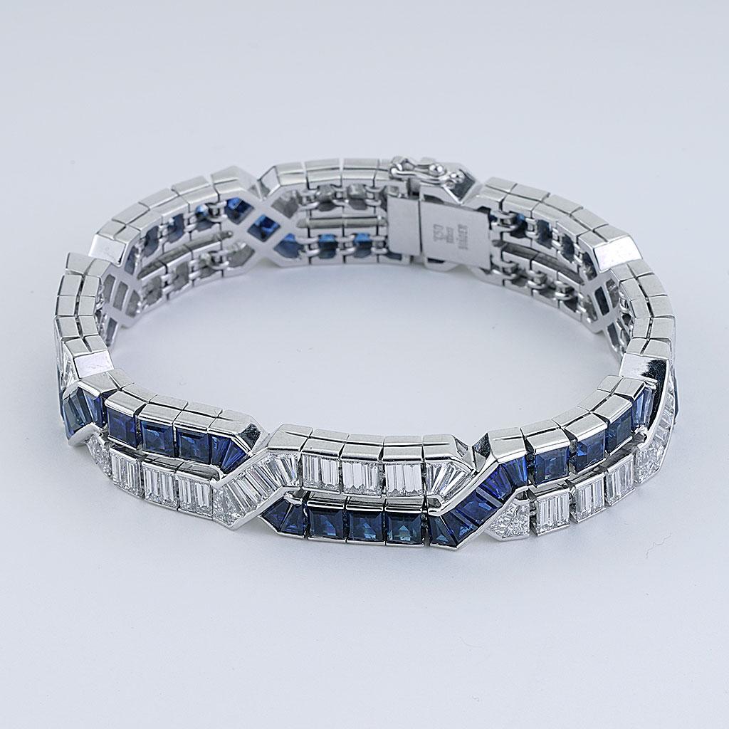 Retro Paul Binder Geometric Sapphire and Diamond Bracelet in 18k White Gold
