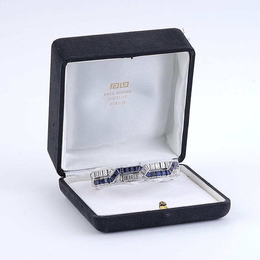 Baguette Cut Paul Binder Geometric Sapphire and Diamond Bracelet in 18k White Gold