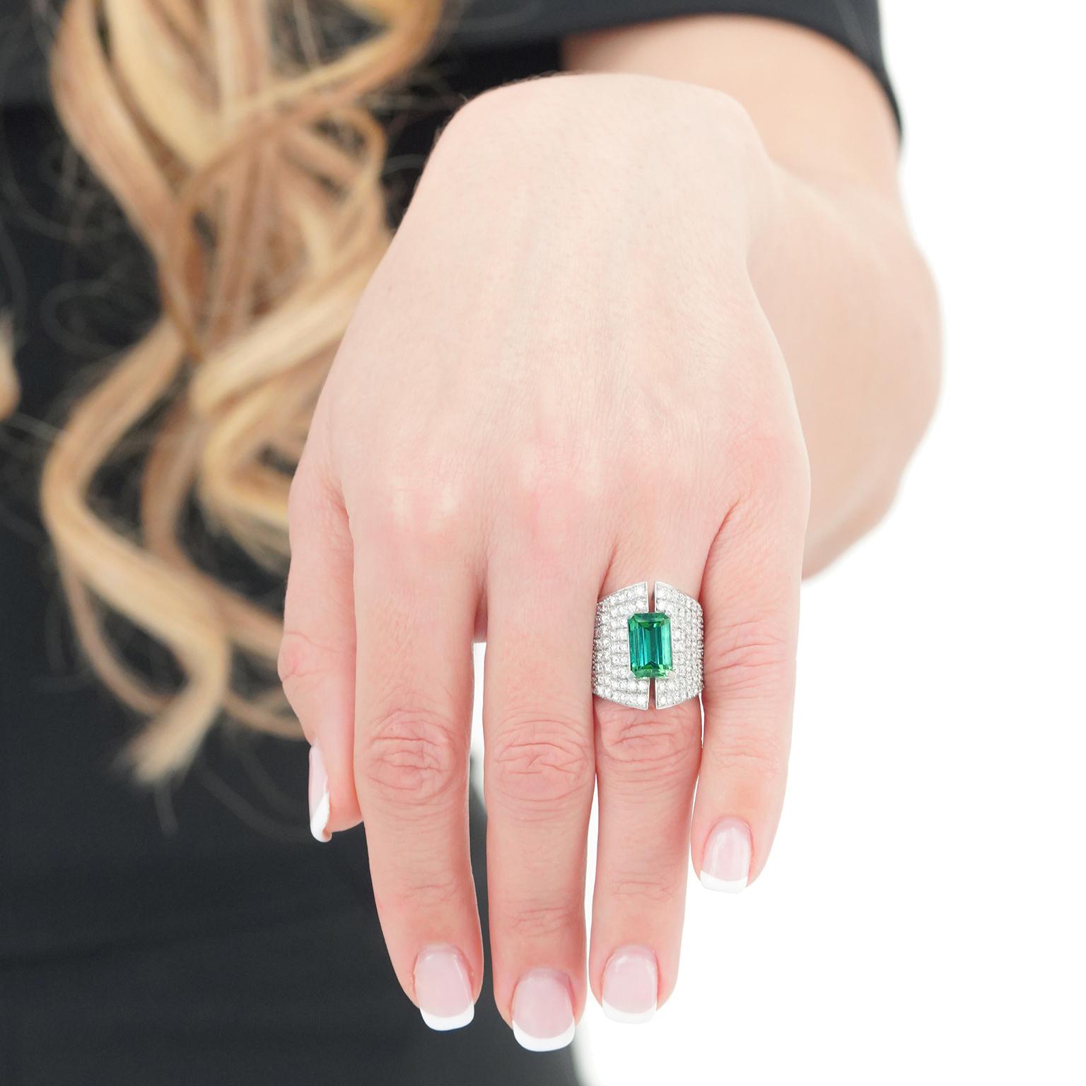 Emerald Cut Paul Binder Hyper-Modern Sixties Cocktail Ring For Sale