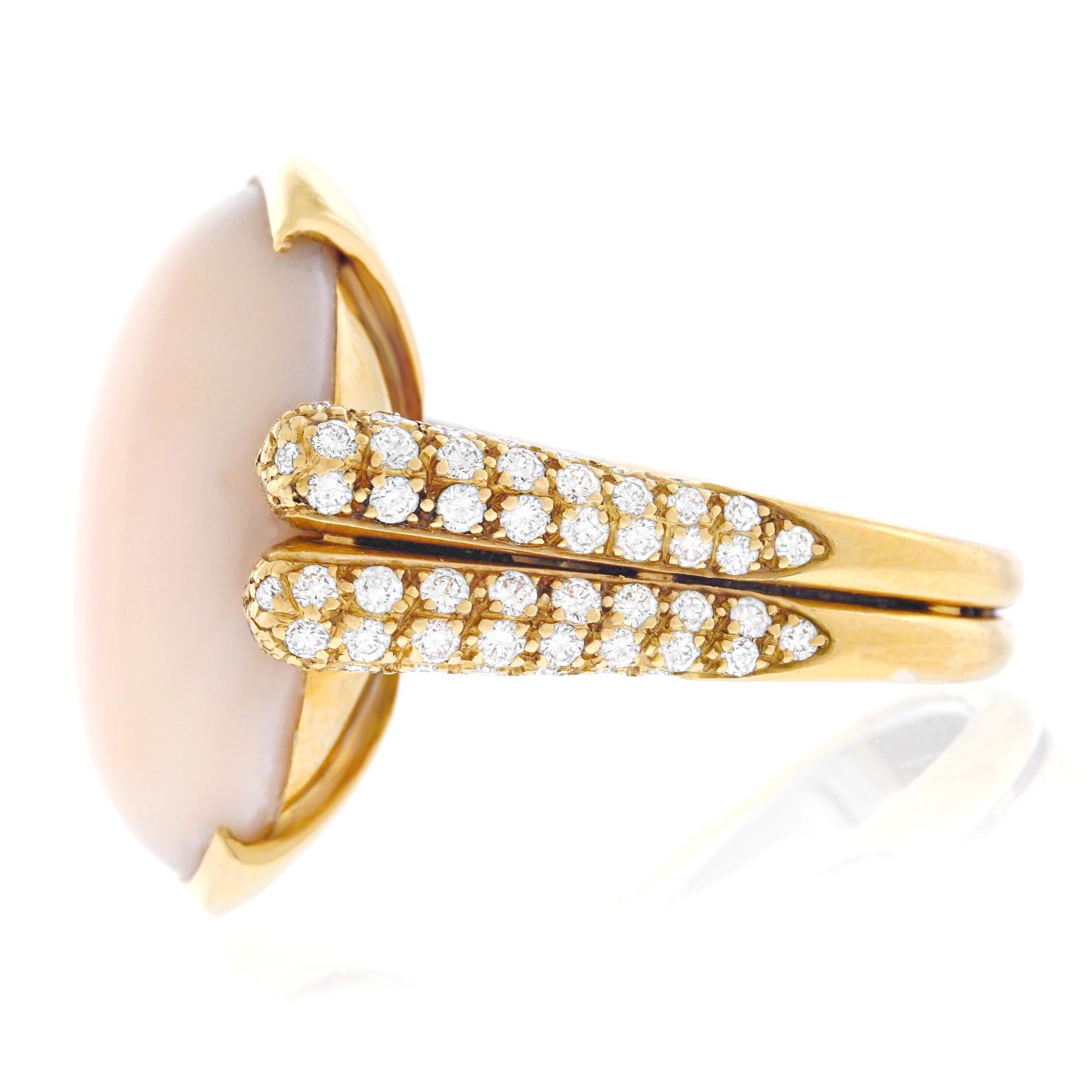 Paul Binder Pink Coral and Diamond Set Gold Ring 2