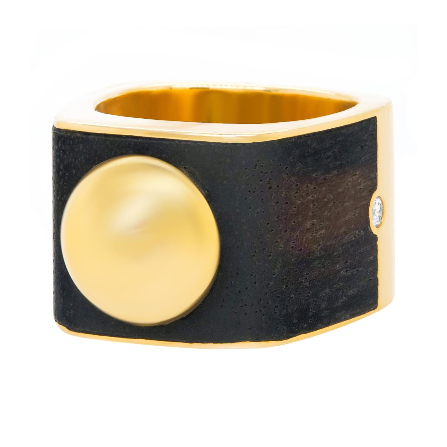 Paul Binder Sixties Modern Diamond Ebony and Gold Ring 4