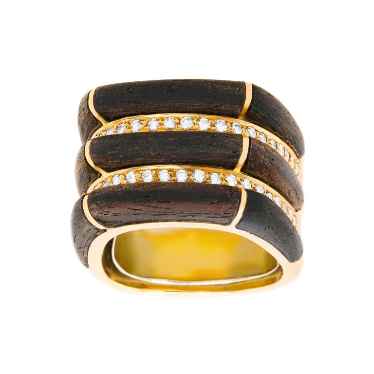 Paul Binder Sixties Modern Diamond Ebony and Gold Ring For Sale at 1stDibs