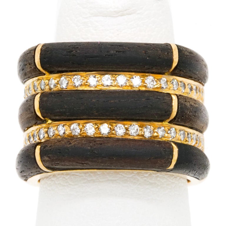 Paul Binder Sixties Modern Diamond Ebony and Gold Ring For Sale at 1stDibs