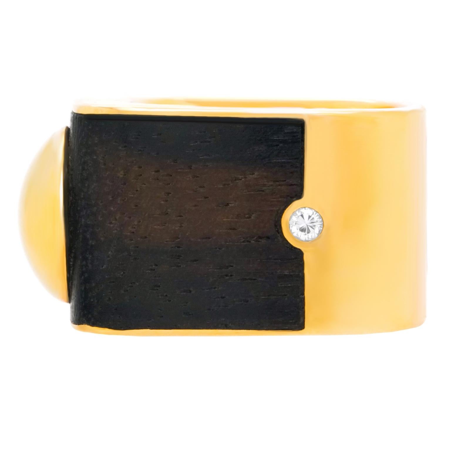 Paul Binder Sixties Modern Diamond Ebony and Gold Ring 1