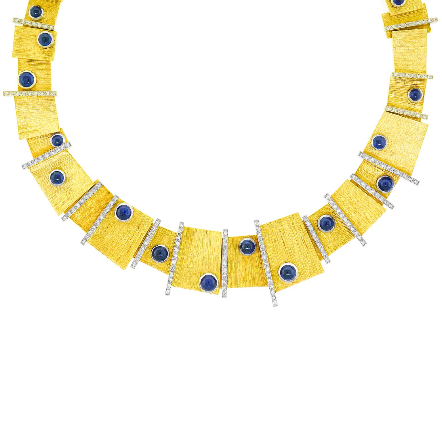 Paul Binder Sixties Modern Sapphire & Diamond-Set Necklace For Sale 4