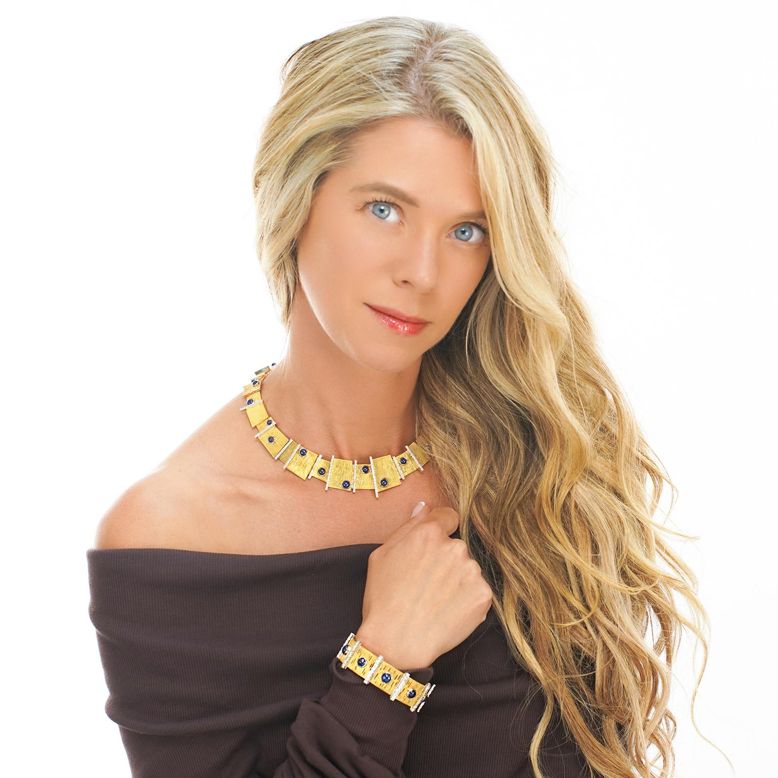 Paul Binder Sixties Modern Sapphire & Diamond-Set Necklace For Sale 1