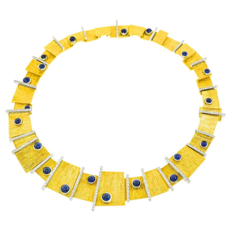 Paul Binder Sixties Modern Sapphire and DiamondSet Necklace For Sale at 1stDibs