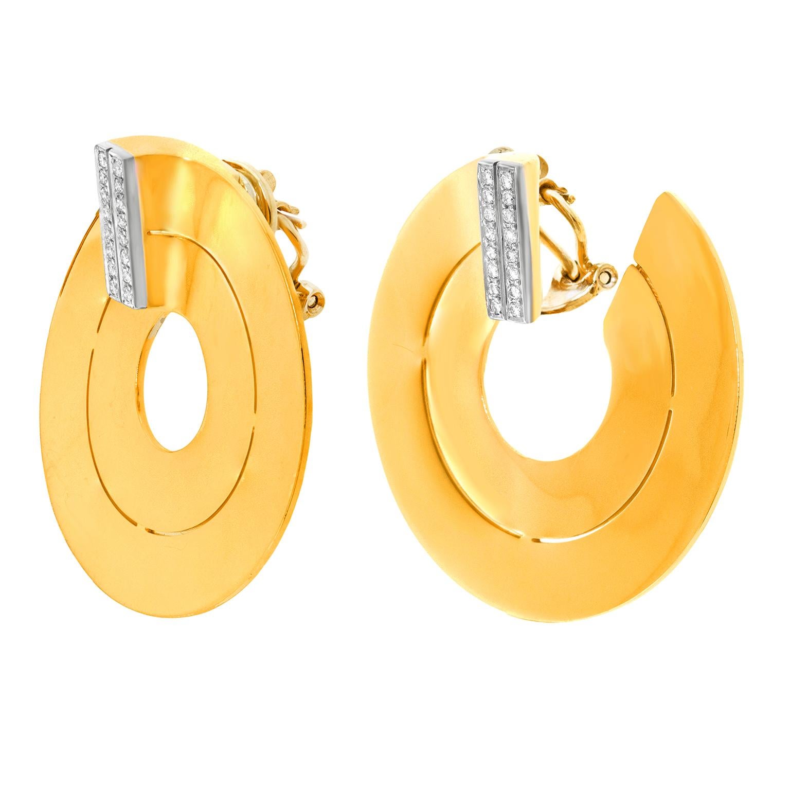 Modernist Paul Binder Swiss Modern Diamond-set Gold Earrings For Sale
