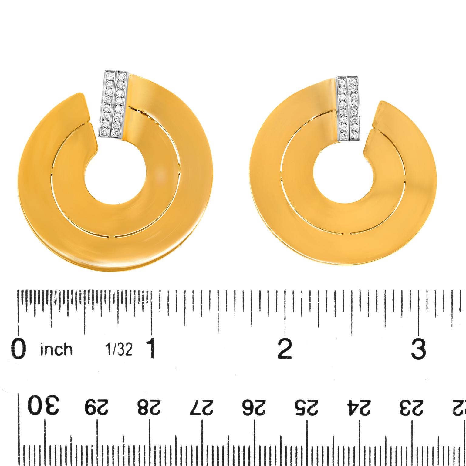 Paul Binder Swiss Modern Diamond-set Gold Earrings In Excellent Condition For Sale In Litchfield, CT