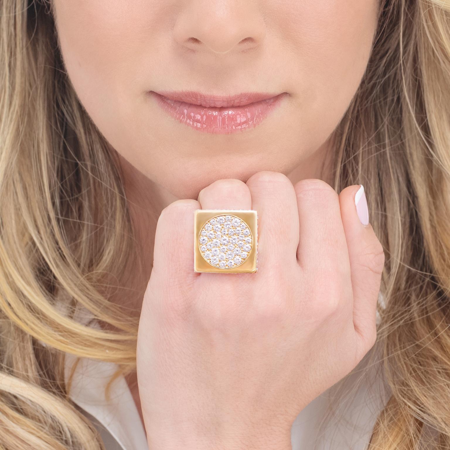 Paul Binder Swiss Modern Diamond Set Gold Ring In Excellent Condition In Litchfield, CT