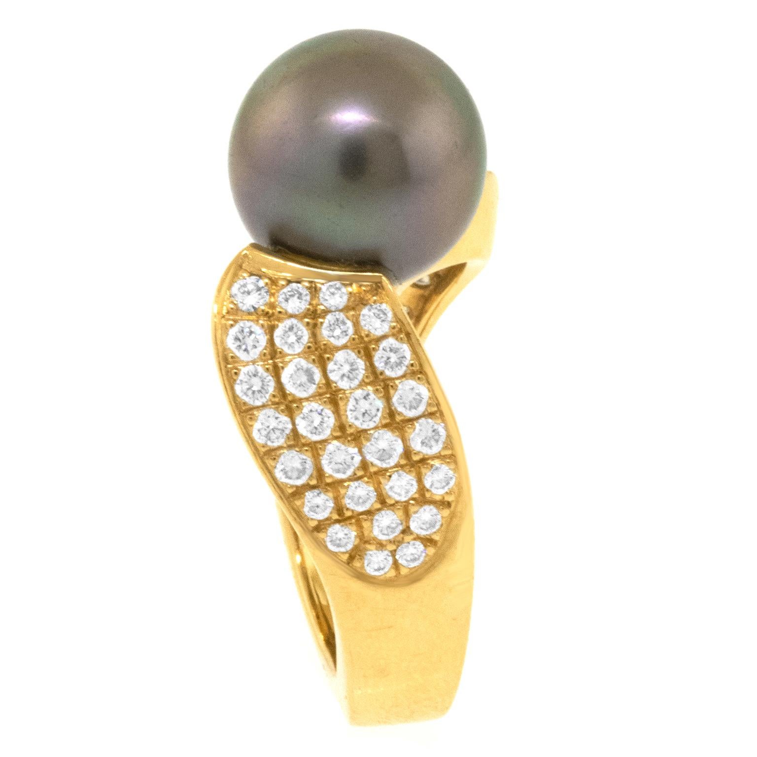 Paul Binder Swiss Modern Tahitian Pearl and Diamond Ring For Sale 4