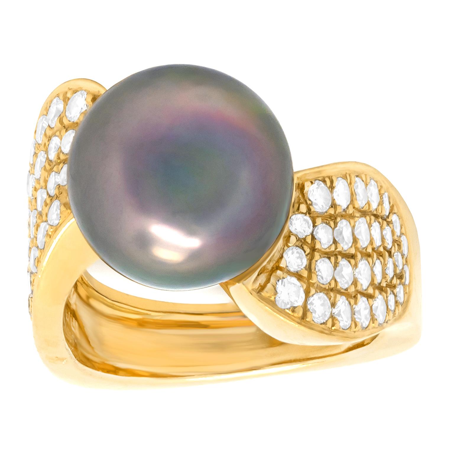Paul Binder Swiss Modern Tahitian Pearl and Diamond Ring For Sale 6