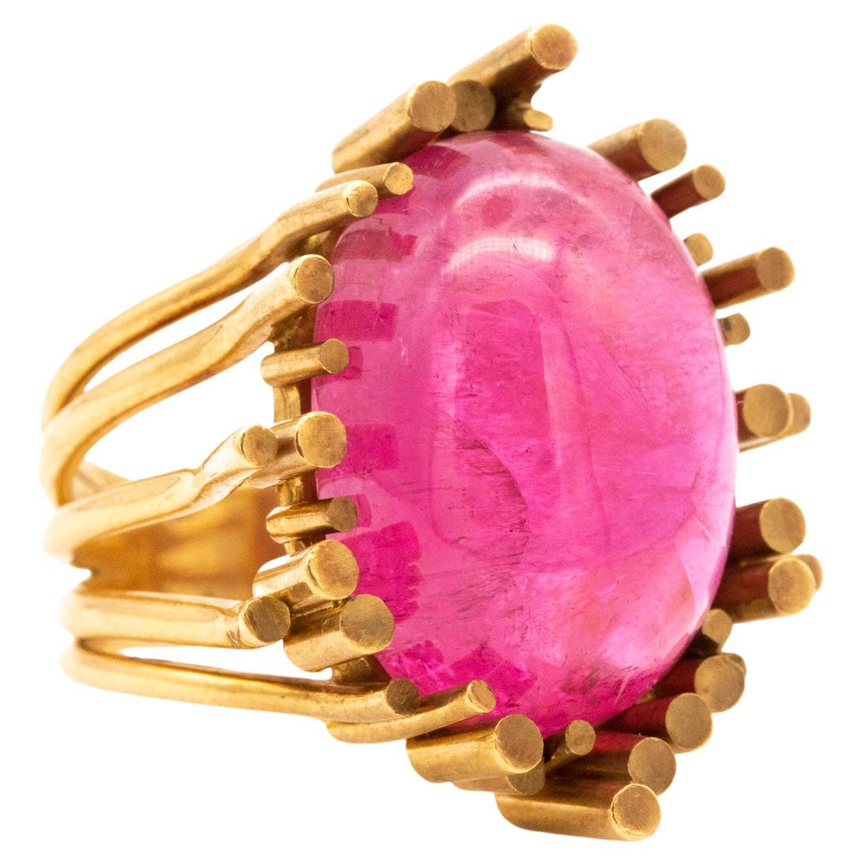 Paul Binder Swiss Modernist 1970 Geometric Cocktail Ring 18Kt Gold and Tourmaline at 1stDibs