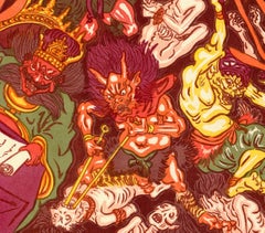 Paul Binnie, Hell Courtesan, Contemporary Woodblock Print, Kimono Pattern, Art