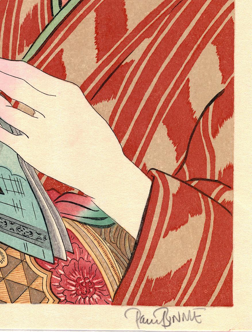Illustration, Contemporary Woodblock Print, Beauty Portrait, Kimono, Hairstyle 1