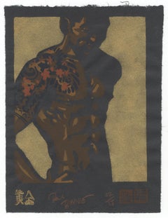 Paul Binnie, Golden, Tattoo Design, Original Woodblock Print, Contemporary Art
