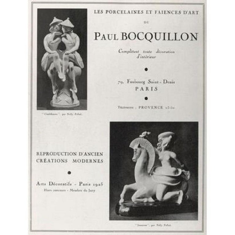Paul Bocquillon Faience de Paris Art Deco Horse w. Topless Equestrienne Signed For Sale 8