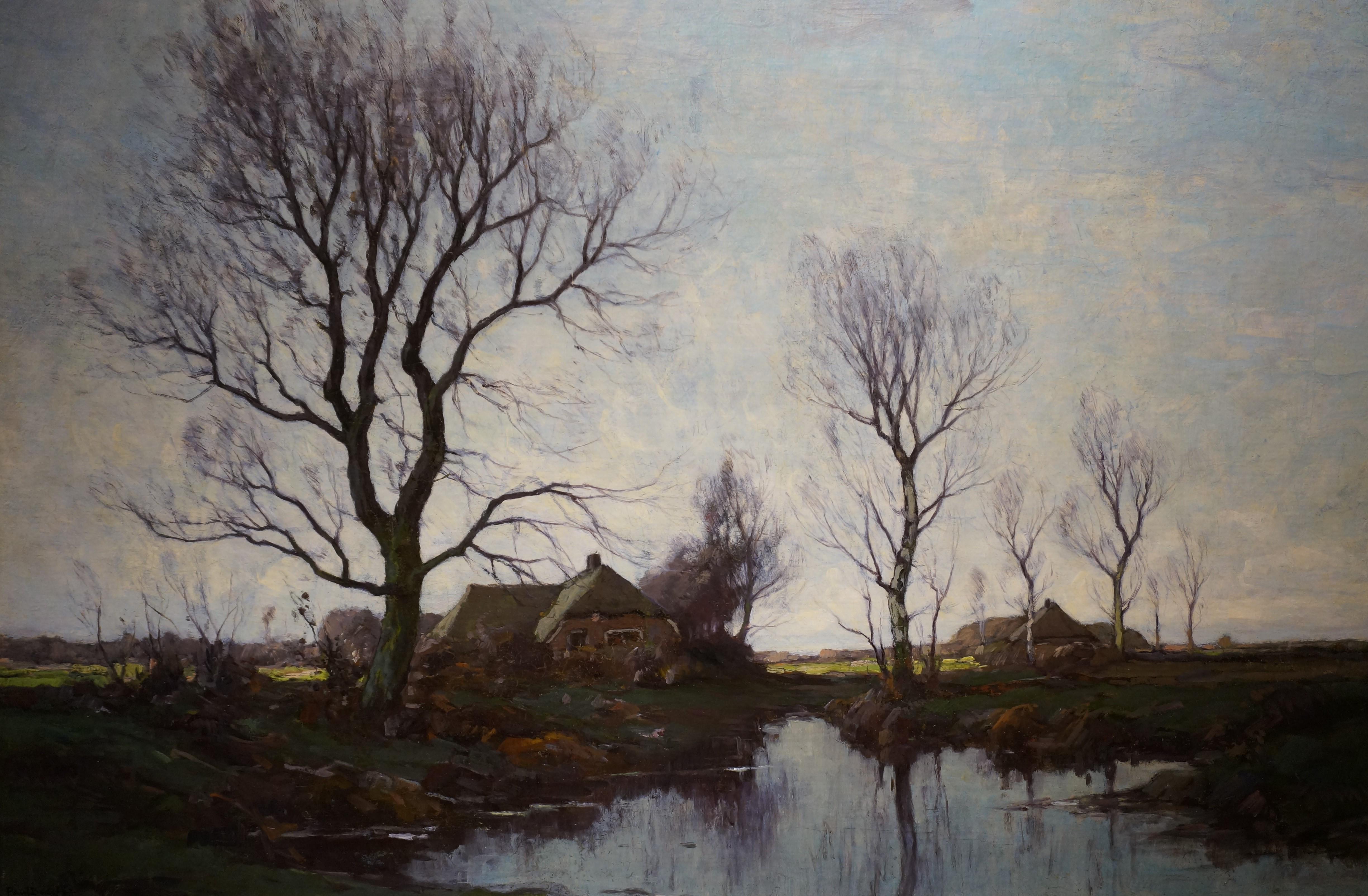 Paul Bodifée Landscape Painting - Antique oil painting, Dutch Landscape with farmhouses, related to Hague School