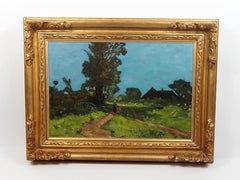Summer Landscape with Country Path, Oil on Canvas, Signed, 36.5 x 52 cm