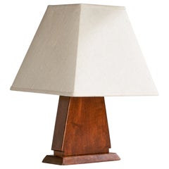 Paul Boman, Table Lamp, Birch, Fabric, Finland, 1930s