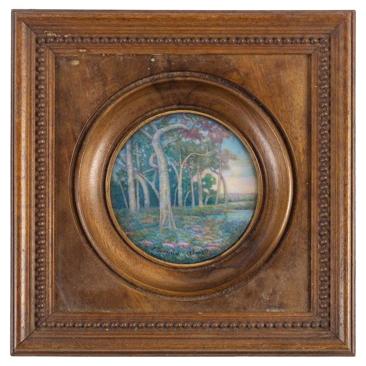 Symbolistische Jugendstil-Emaille von Paul Bonnaud (1876 - 1953)  „Landschaft“, um 1900