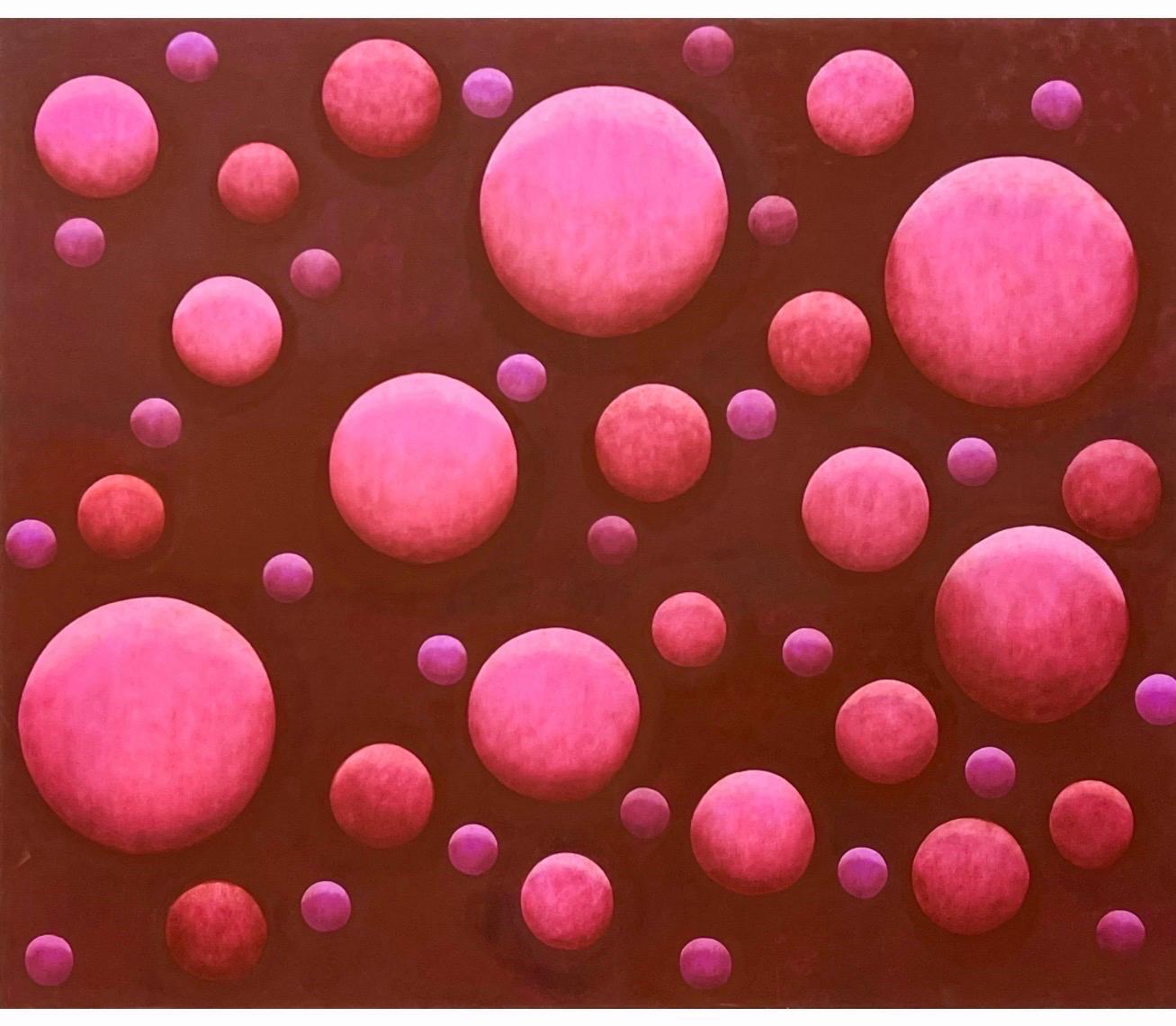 Sfumature di colore: sfere di Paul Brach, rosa e cremisi – Dipinto astratto a olio, New York