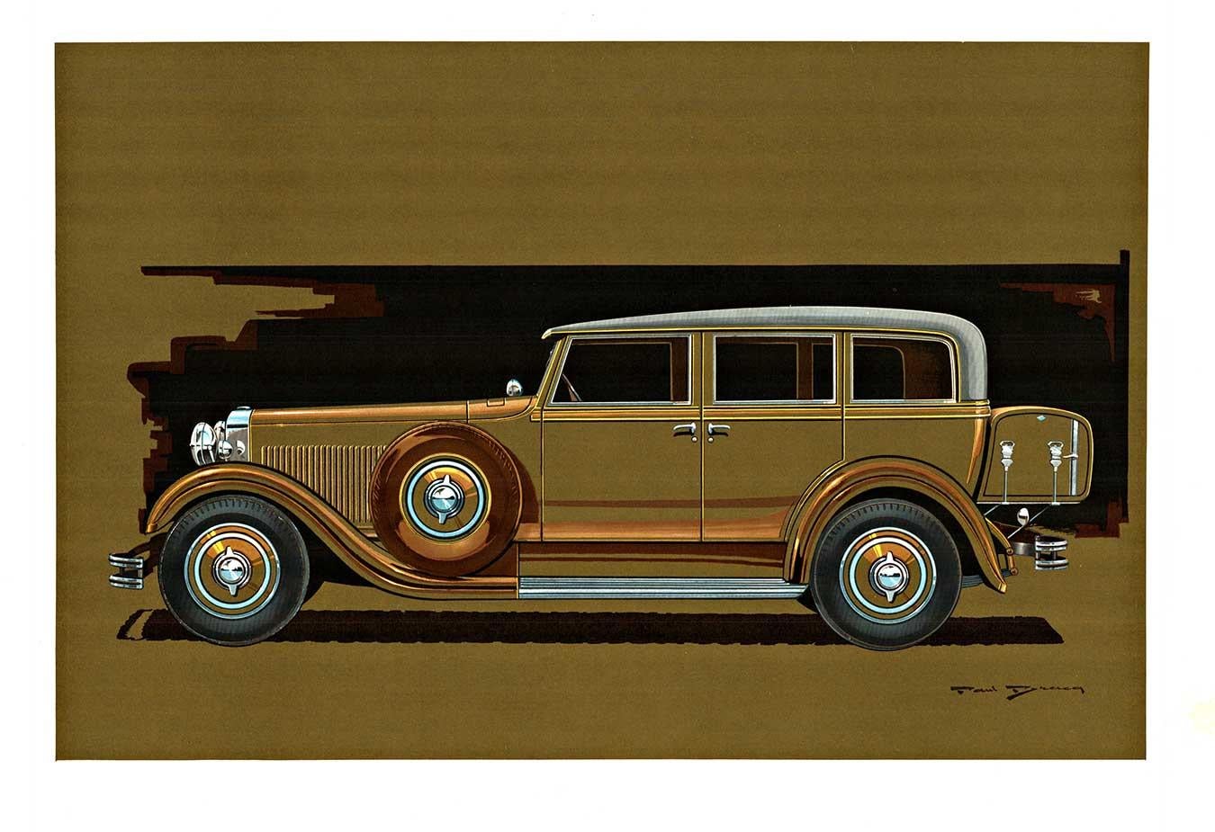 Isotta Fraschini 8A 1930 Limousine Autodruck mit Leinenrücken – Print von Paul Bracq