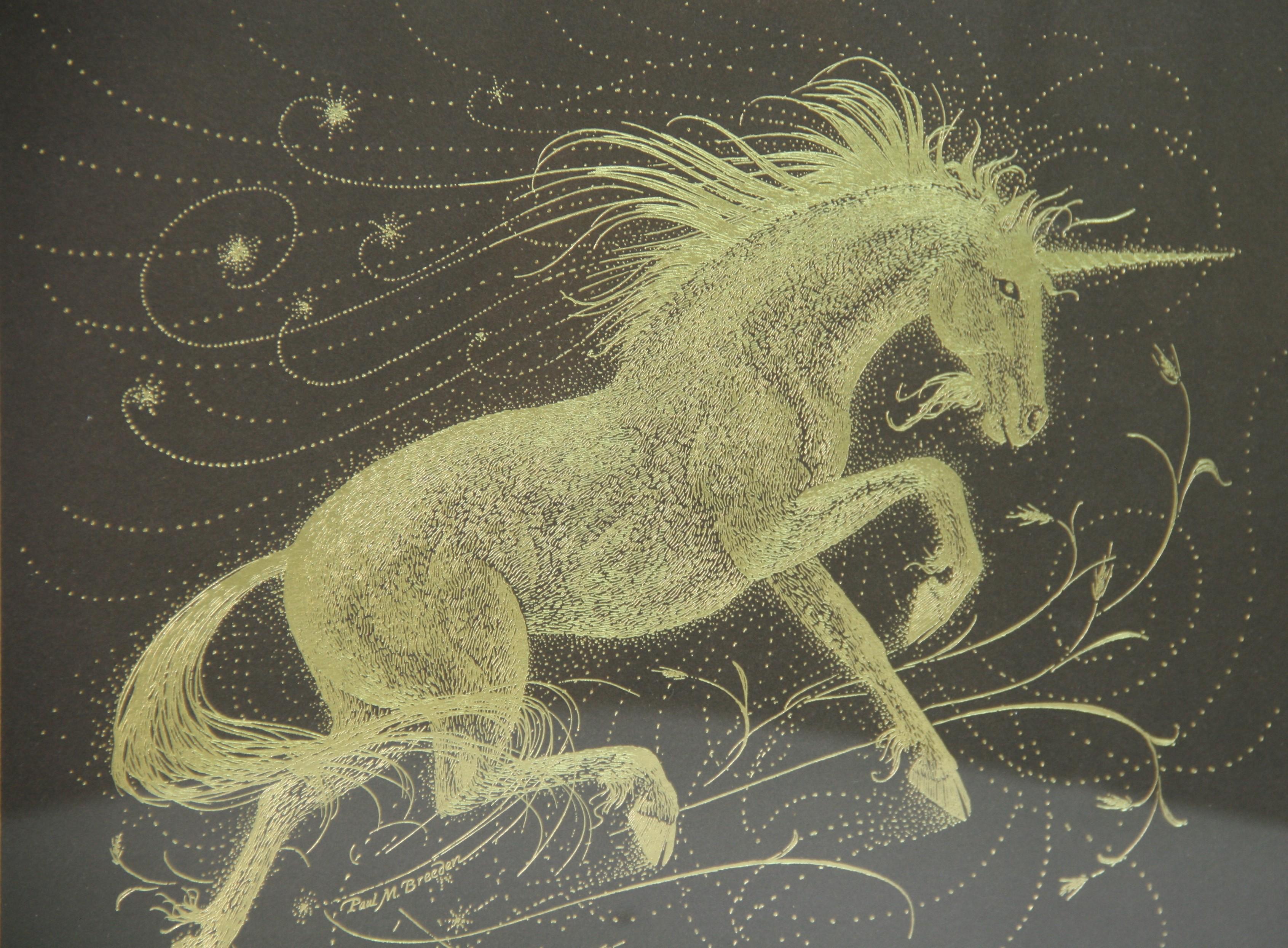 Paul Breeden Animal Painting - Gold Unicorn
