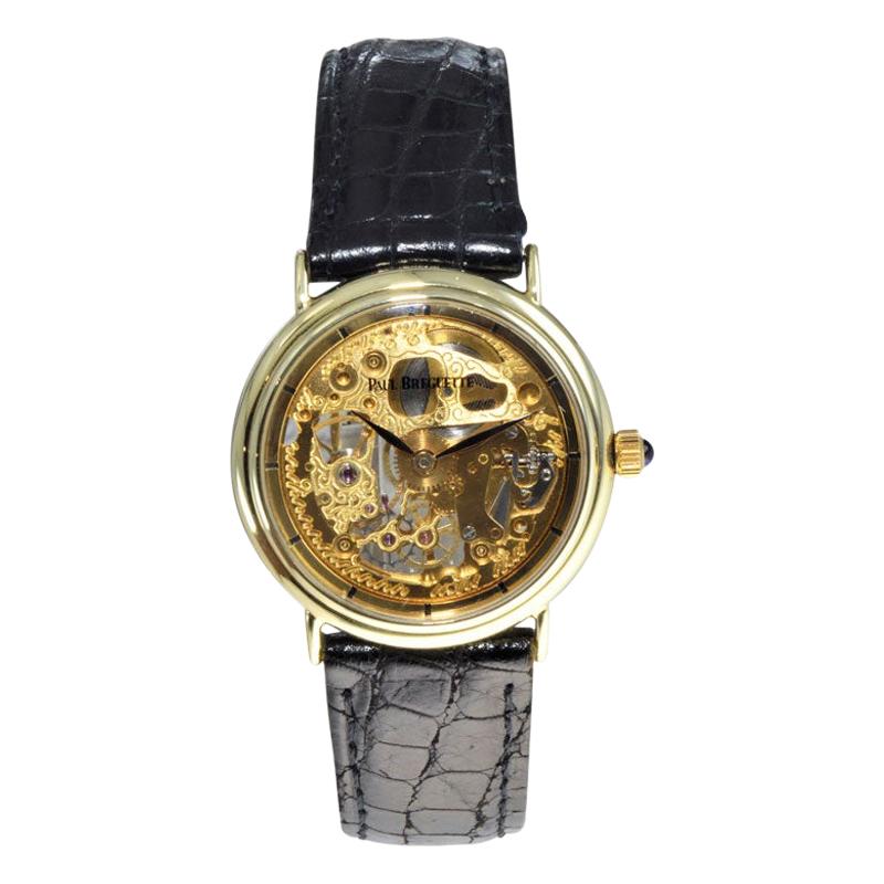 Paul Breguette 14 Karat Solid Gold Unique Skeleton Watch