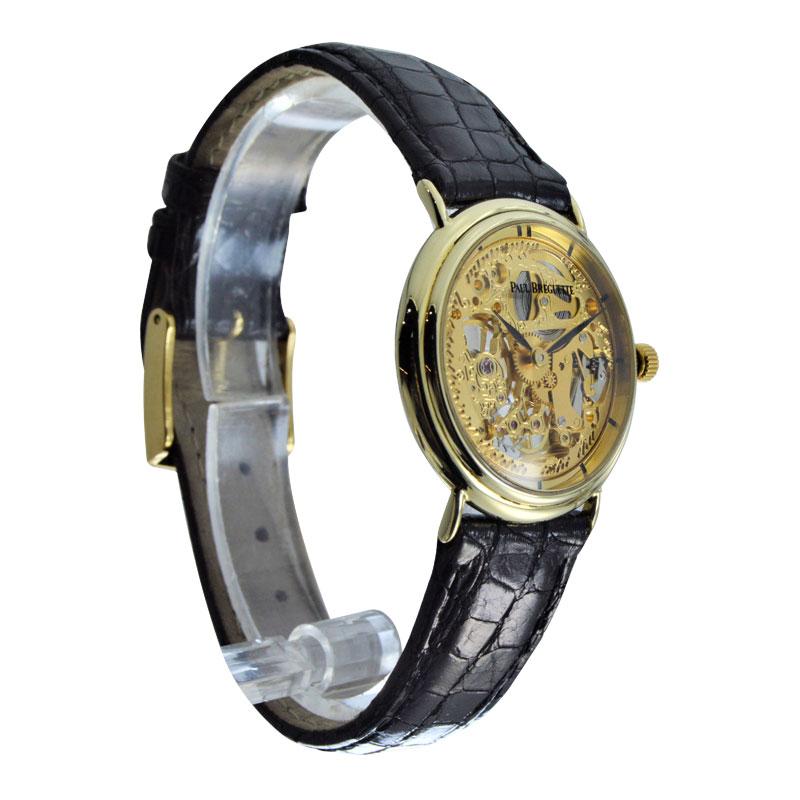 Women's or Men's Paul Breguette 14 Karat Solid Gold Unique Skeleton Watch