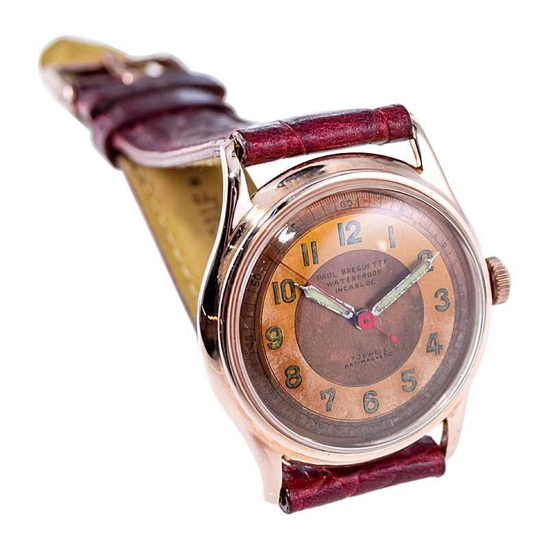 Paul Breguette Rose Gold Filled Art Deco Watch with Original Dial from 1940's 3