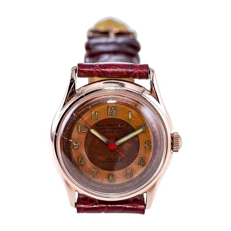 Paul Breguette Rose Gold Filled Art Deco Watch with Original Dial from 1940's 4