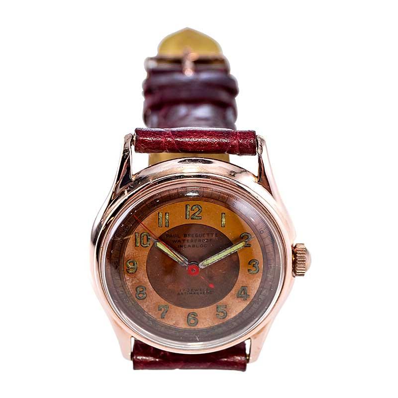 Paul Breguette Rose Gold Filled Art Deco Watch with Original Dial from 1940's 5