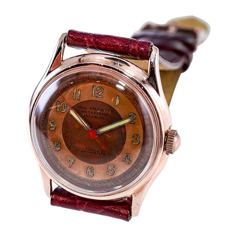 Paul Breguette Rose Gold Filled Art Deco Watch with Original Dial from 1940's 6