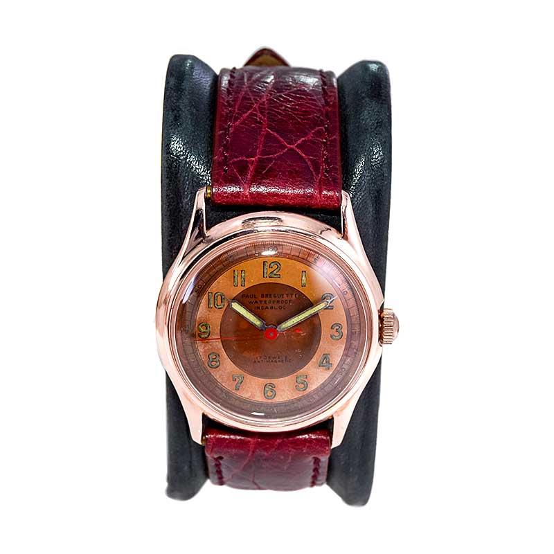Paul Breguette Rose Gold Filled Art Deco Watch with Original Dial from 1940's In Excellent Condition In Long Beach, CA