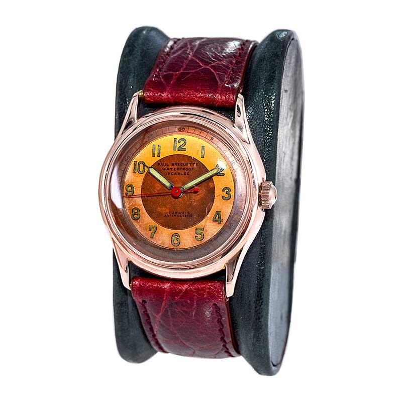 Women's or Men's Paul Breguette Rose Gold Filled Art Deco Watch with Original Dial from 1940's