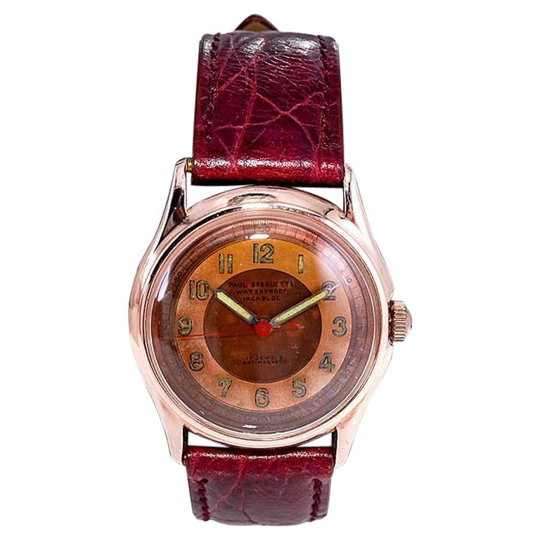 Paul Breguette Rose Gold Filled Art Deco Watch with Original Dial from 1940's