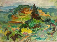 Fine Large 1940's French Post Impressionist Oil Painting Old Chateau Provence