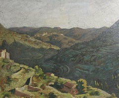 Paul BRET (1902-1956) grande huile impressionniste, paysage grec atmosphérique