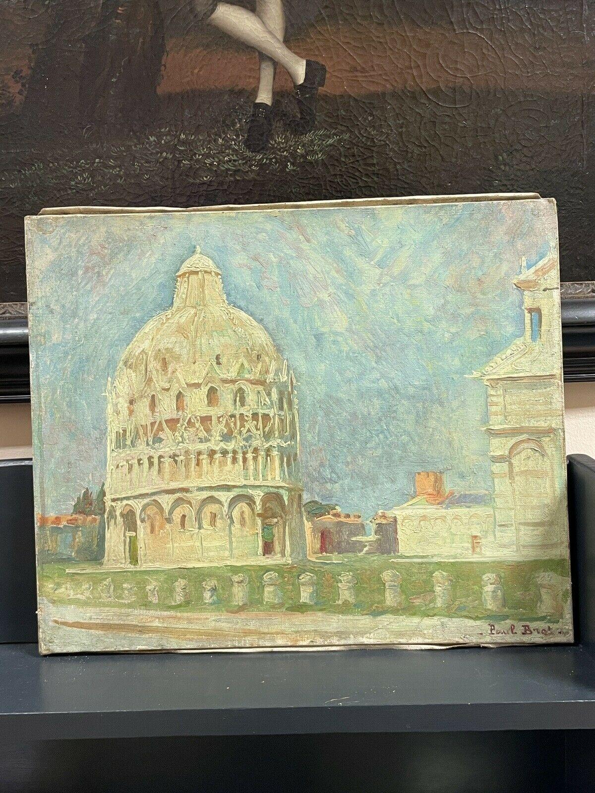 Paul BRET (1902-1956) Olio impressionista firmato Il Battistero di Pisa, Italia - Painting di Paul Bret