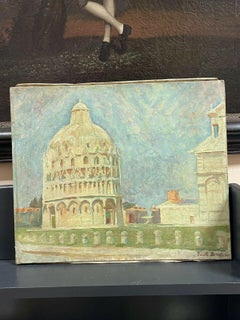Paul BRET (1902-1956) Signed Impressionist Oil The Baptistry in Pisa, Italy