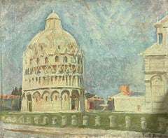 Paul BRET (1902-1956) Signed Impressionist Oil The Baptistry in Pisa, Italy