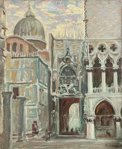 Paul BRET (1902-1956) Signed Impressionist Oil Venice Doges Palace & Basilica