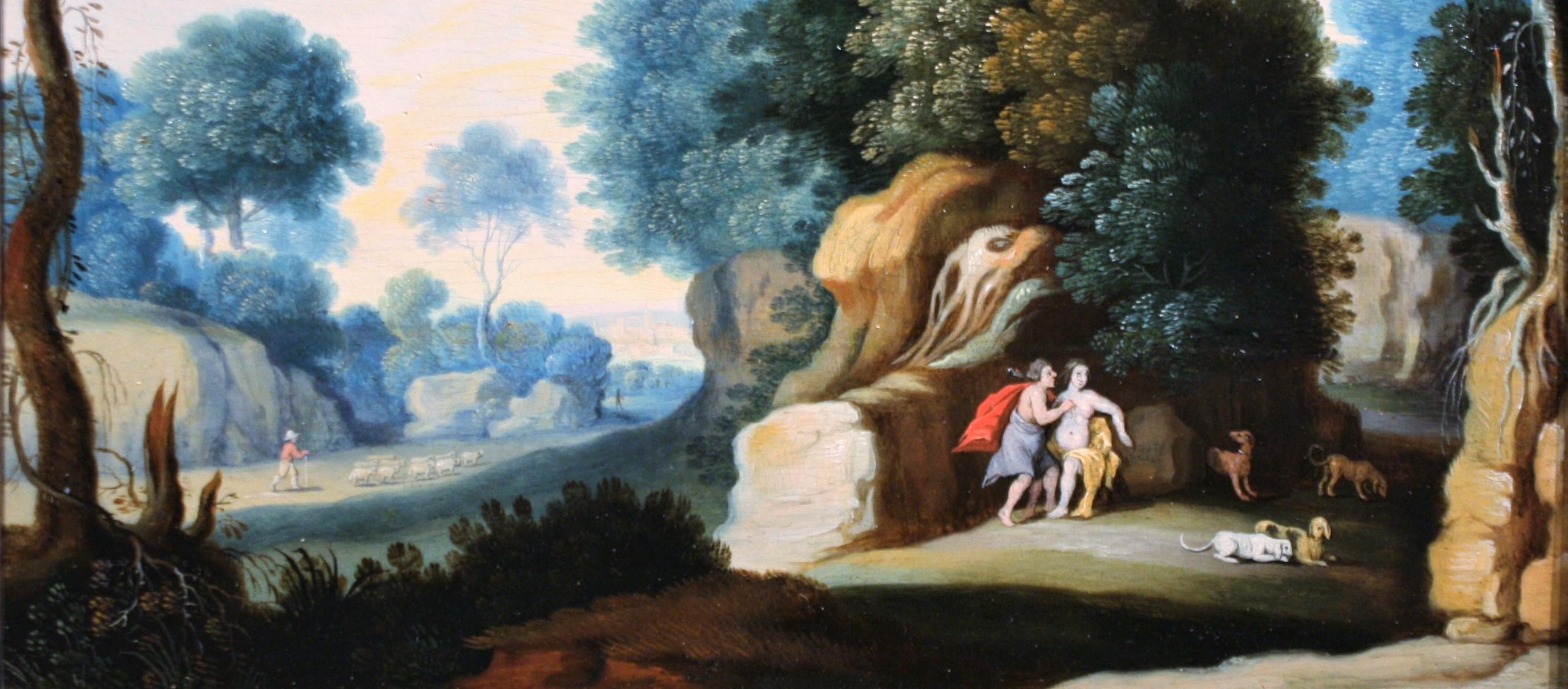 Paysage avec personnages, atelier de Paul Bril, école italienne 17ème siècle en vente 2