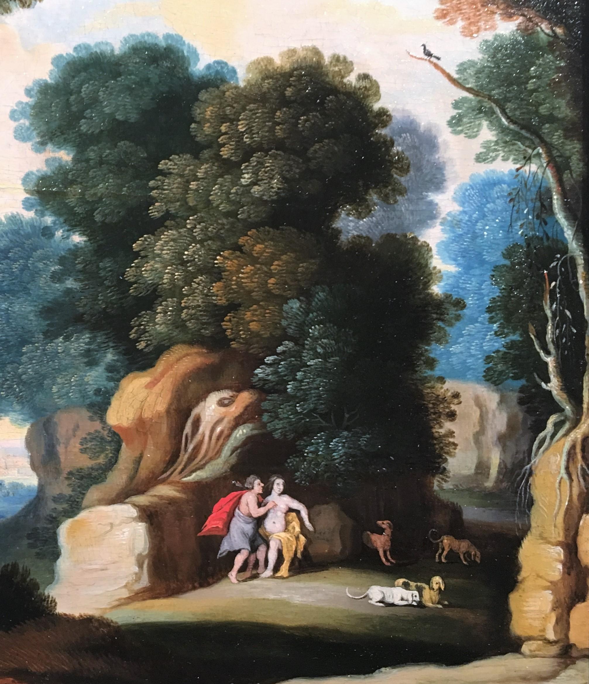 Landscape with figures, workshop of Paul Bril, Italian school 17th Century For Sale 4